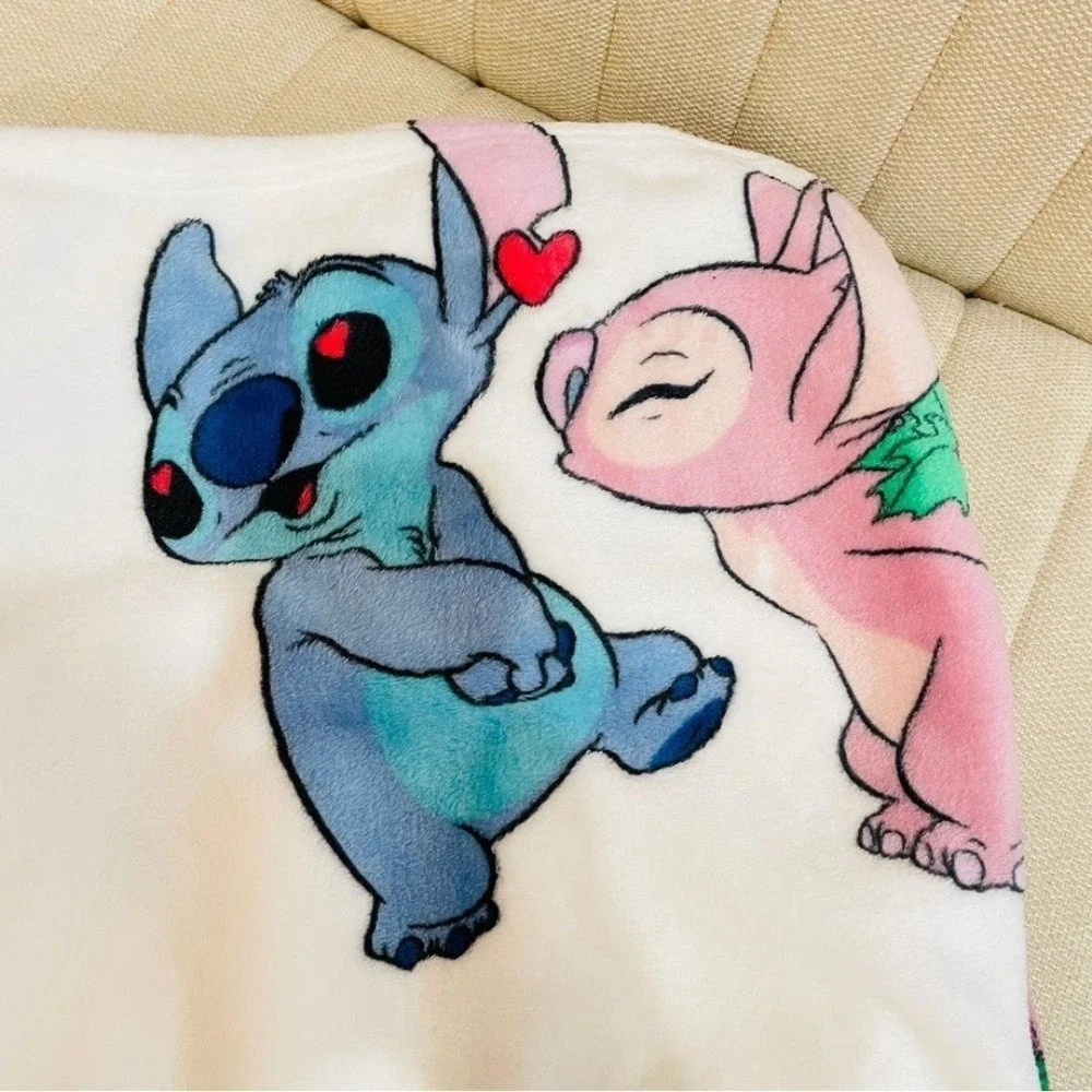 NEW Disney Stitch and Angel Christmas Plush Throw‎ Blanket Holiday Lights 50x70
